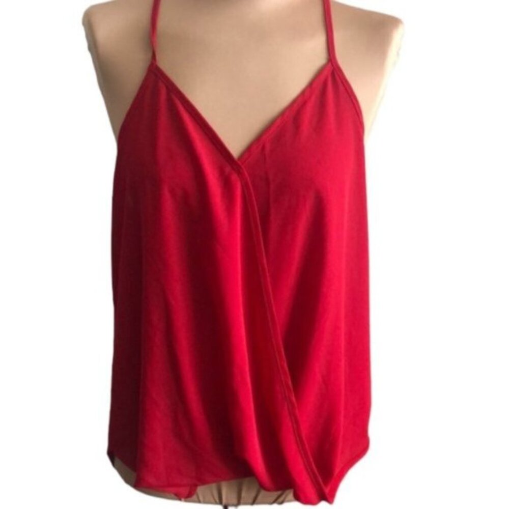 Tangerine Red Tank Cami Top Crop Sleeveless Blouse V Neck Sz Xl